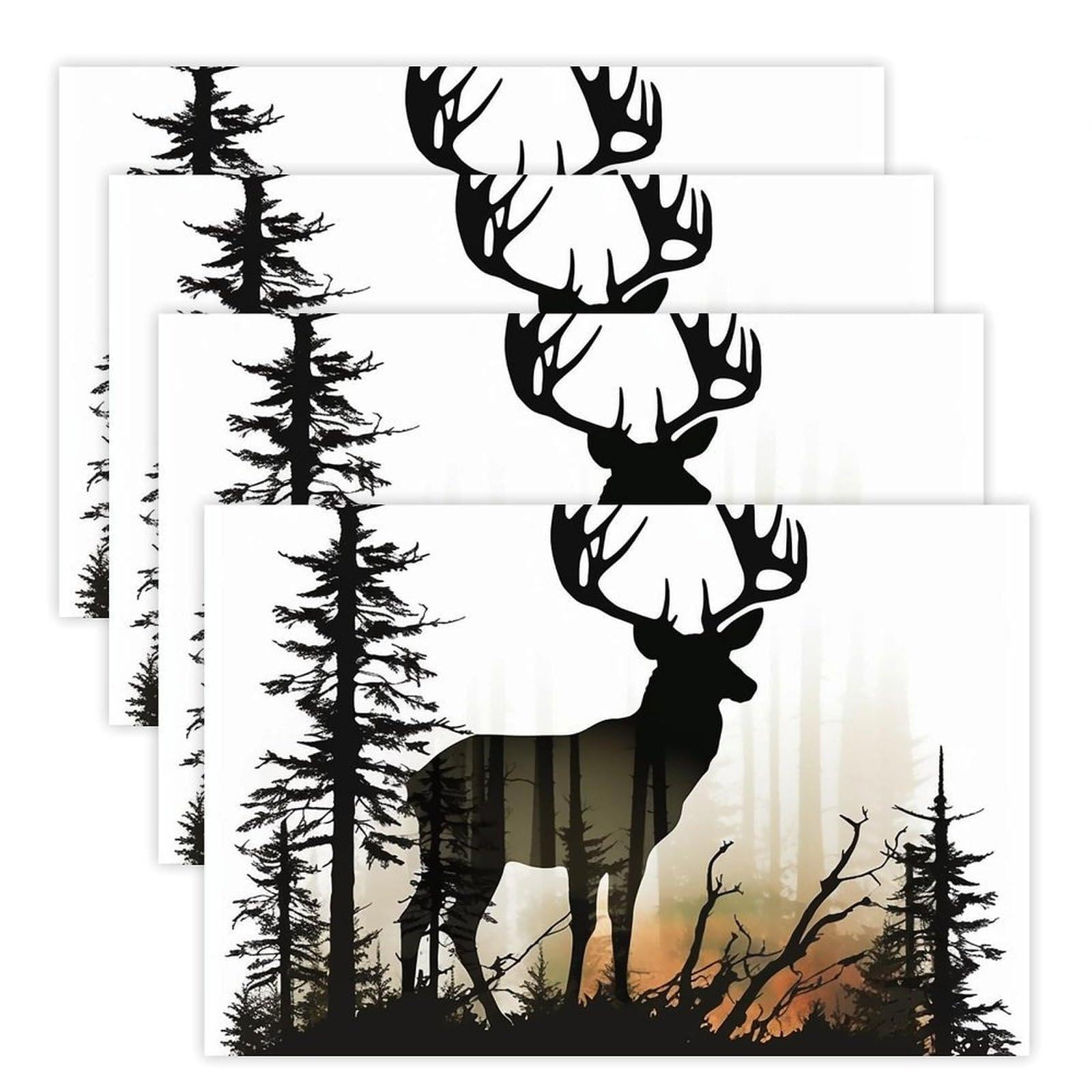 Deer Silhouette Place Mat for Restaurant, Portable Table Mat for Kitchen, Anti-Slip Placemats for Home, Fashionable Place Mats for Wedding, Party, Hotels, Apartments 30x45cm*4