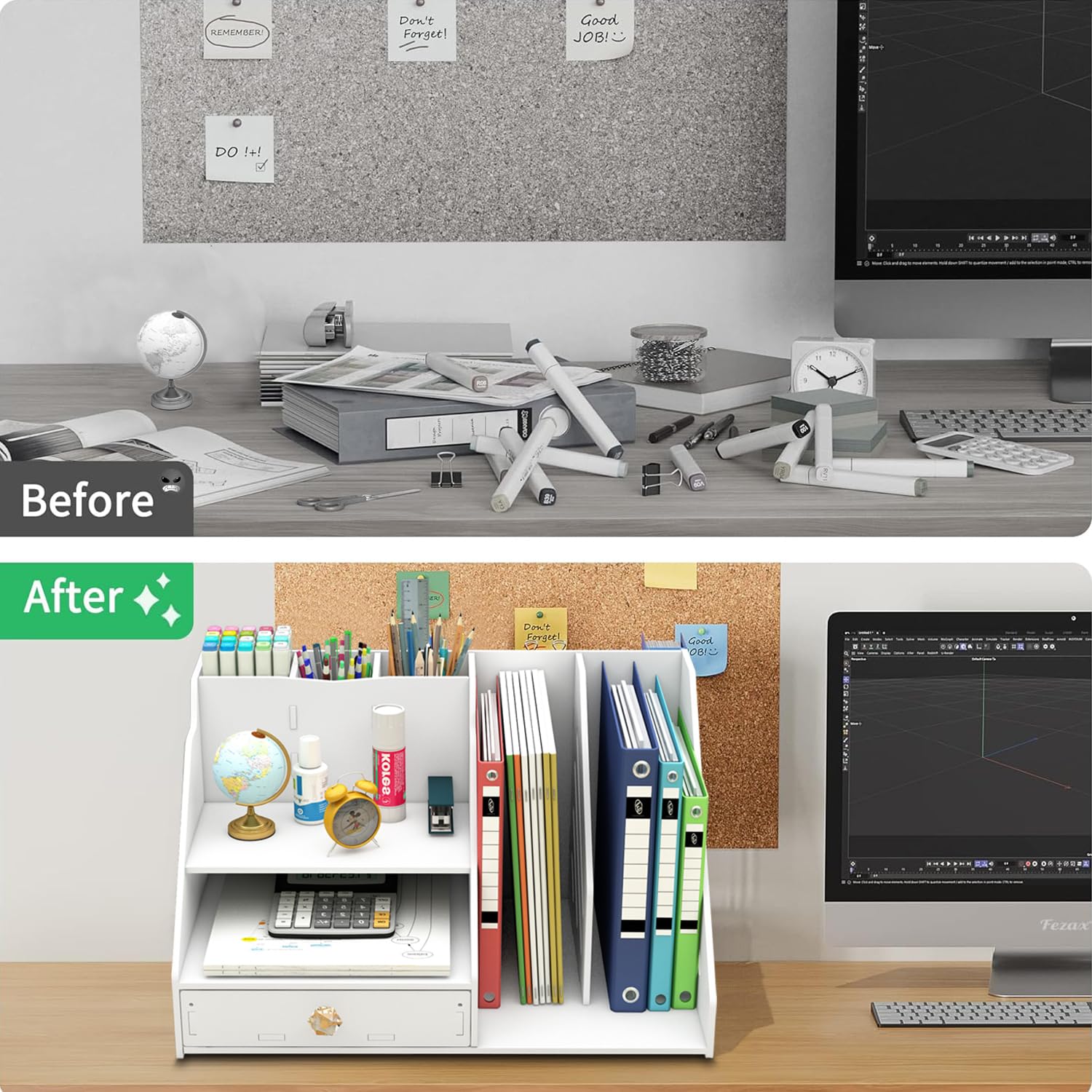 Büro organizer-2-stufiger Papier Organizer mit Schublade und 3 Stifthaltern,Schreibtisch organizer-2-stöcki Schreibtisch Akten Organizer für büro Schreibtischutensilien (weiß)