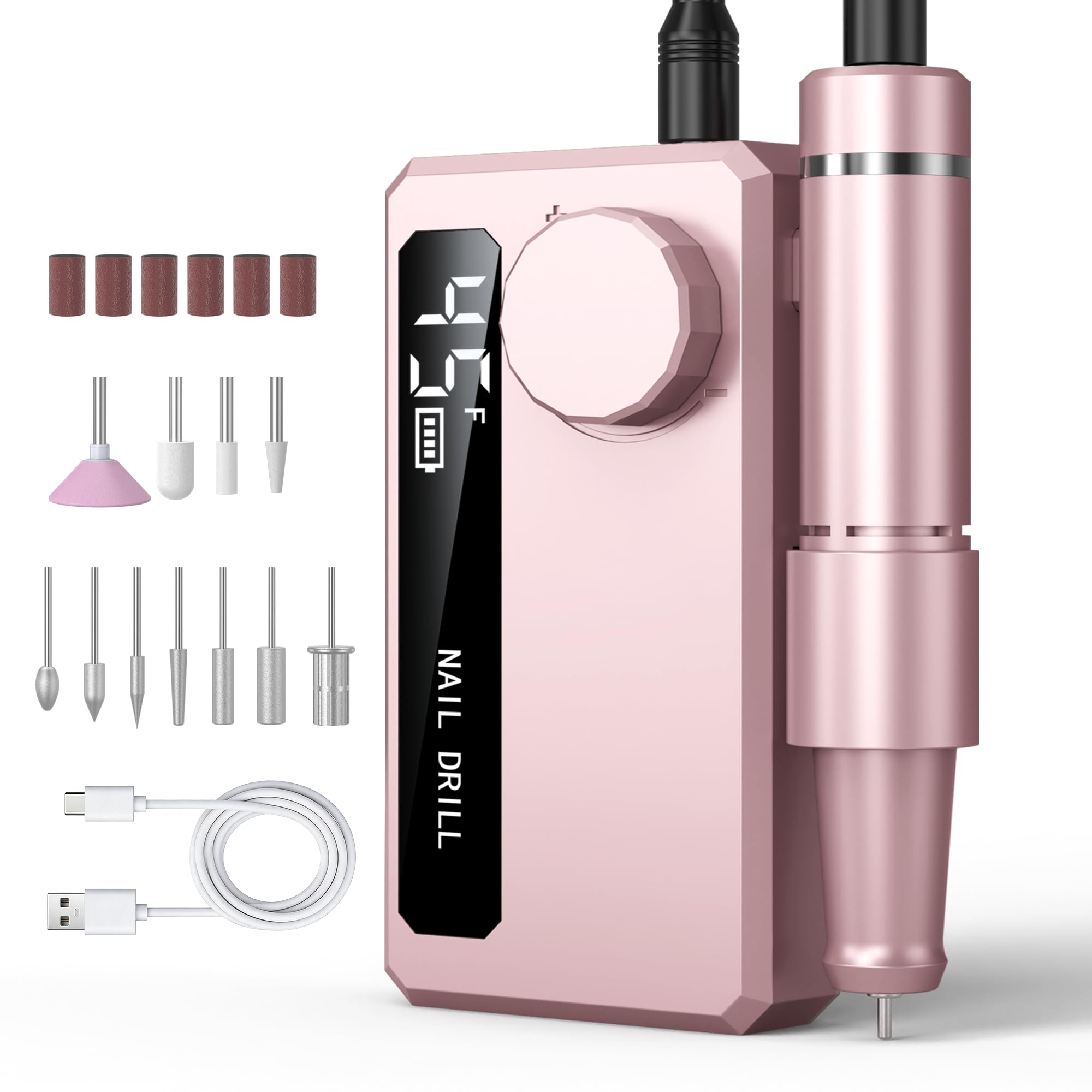 Fresa elettrica per unghie, professionale, per unghie in gel e acrilico, 45000 giri/min, senza fili, ricaricabile, kit per pedicure e manicure, per piedi e mani