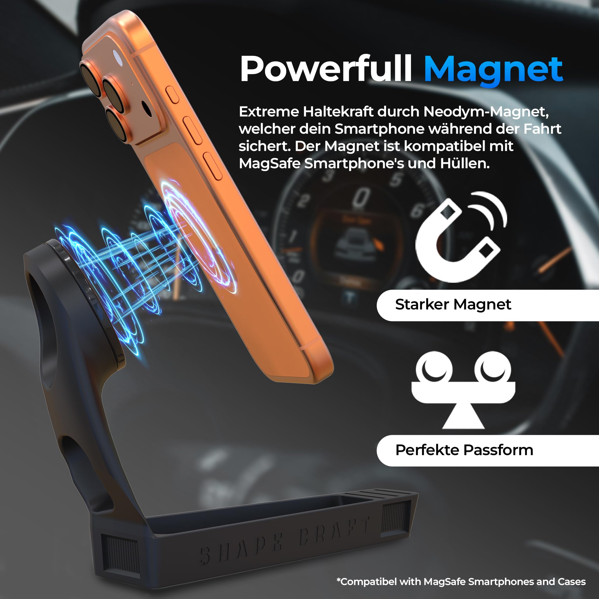 Generisch Handyhalterung für VW Golf 8 & 8.5, kompatibel mit MagSafe | Präzise Passform & Vibrationsfrei | Extra Starker Magnet & Münzfach | Auto Zubehör