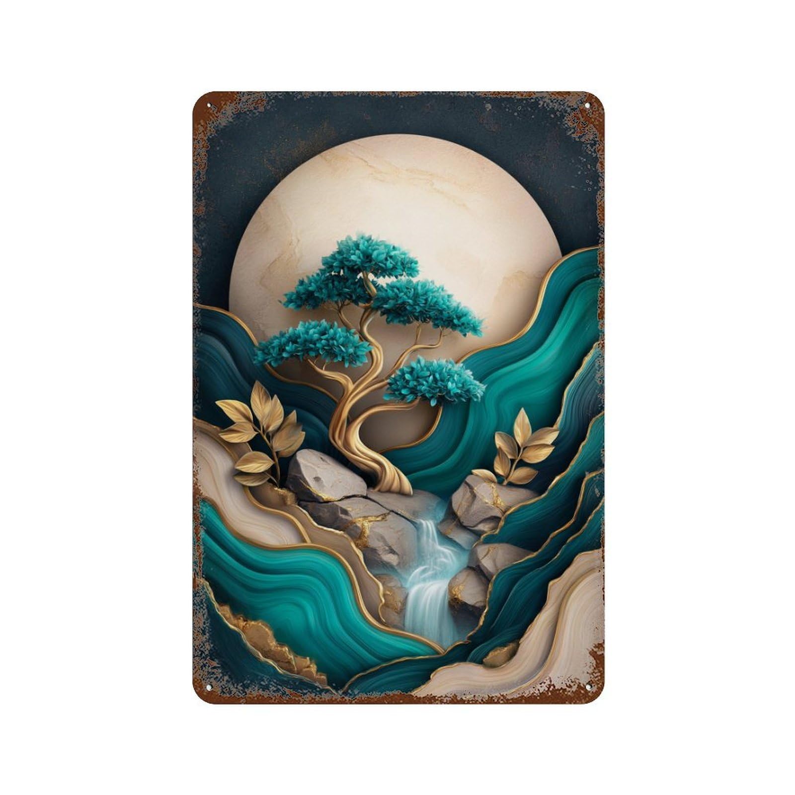 Serene Zen Garden Landscape Weathered Tin Sign 11.8"x7.9", for Basement, Hobby Room And Garage Decor, Rustic Home Decor