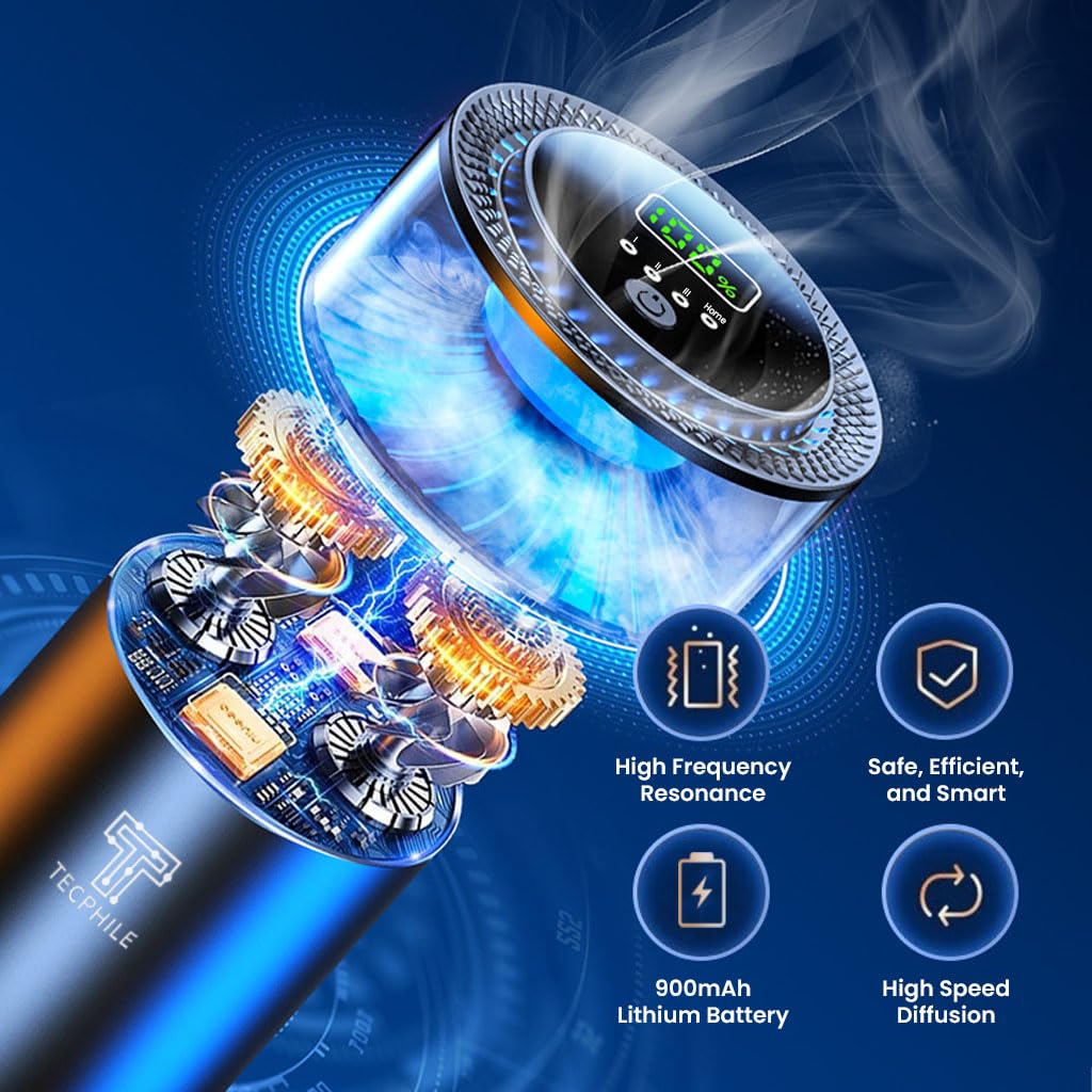 TECPHILE Car Air Freshener LED display showing remaining essential oil percentage