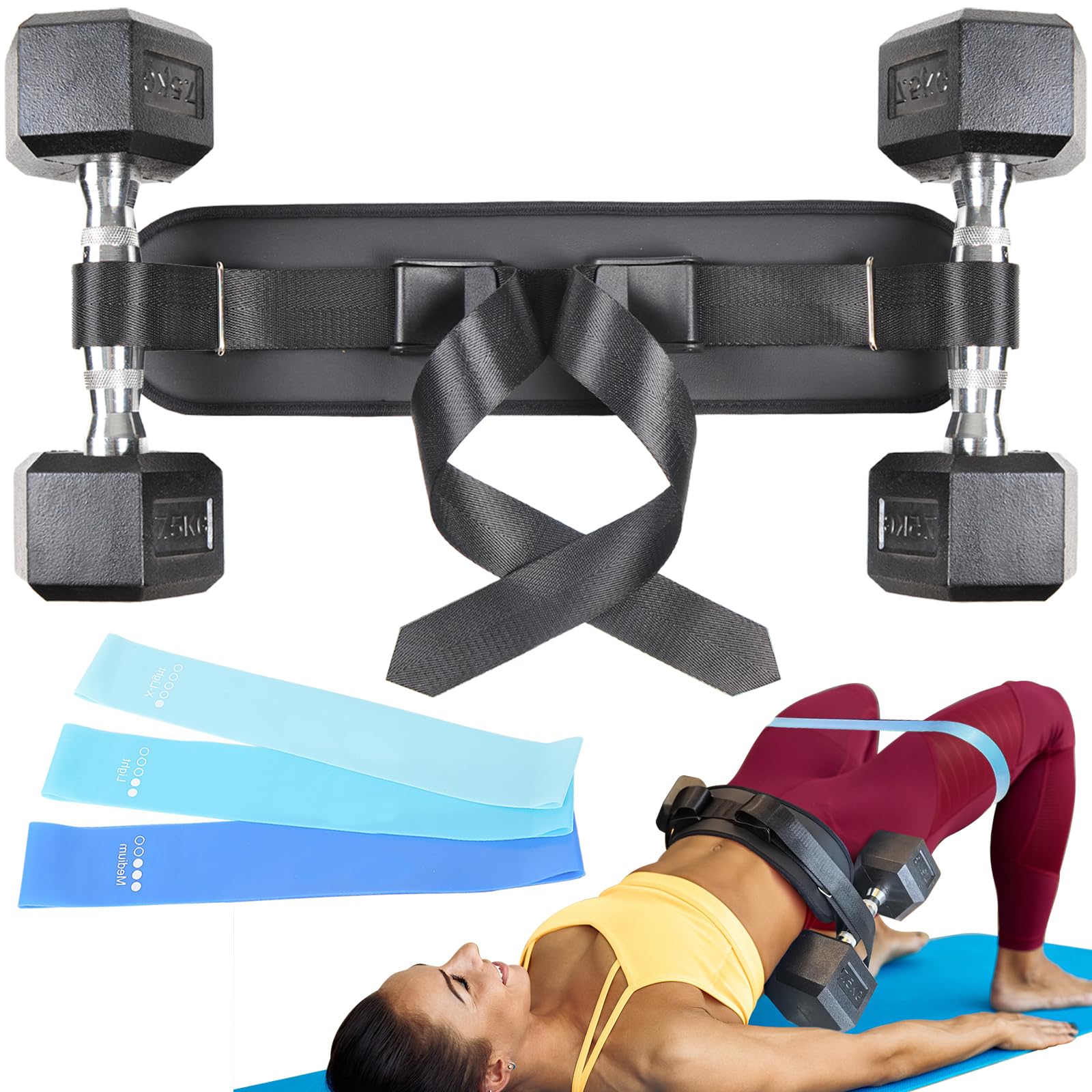 Latest Generation HOOJAKU Hip Thrust Belt, Easy to Use with Dumbbells, Kettlebells, or Plates, Booty Belt for Hip Thrust with Slip-Resistant Padding for the Gym, Home and Workouts