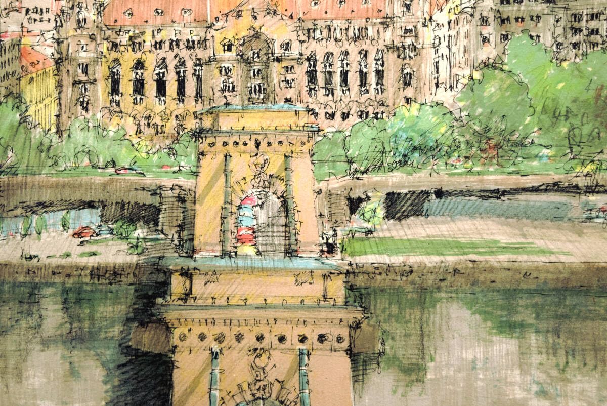 真作保証 小田切 訓『ドナウの橋』大判 リトグラフ 直筆サイン入り