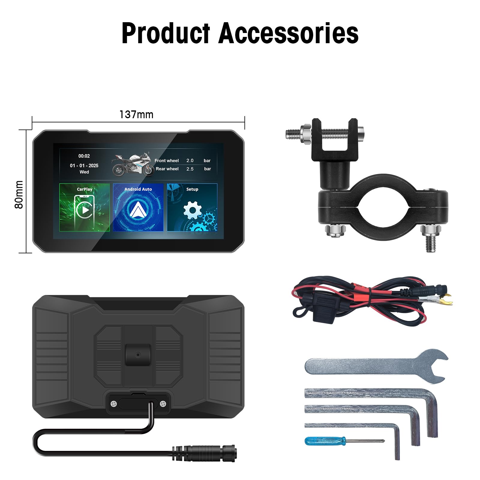 LEXXSON 5 Zoll Motorrad Carplay Display, Wireless Carplay & Android Auto, IP67 wasserdichtes GPS-Navigationsgerät, HD-Touchscreen, schneller Start, Audio- und Videotrennung für Motorräder
