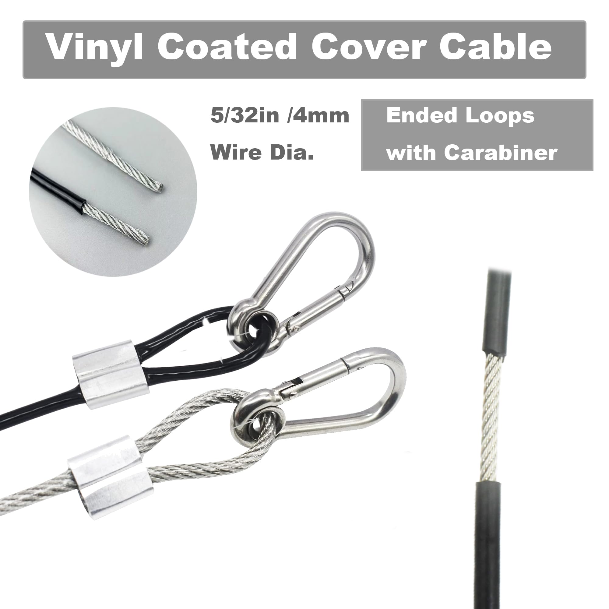 10 Stück 30 cm lange Vinyl-Überzug beschichtete Edelstahl-Drahtseile mit Schlaufen und Karabinerhaken, kurzes Sicherheitsseil, Schlüsselband, 4 mm dick, Schwarz