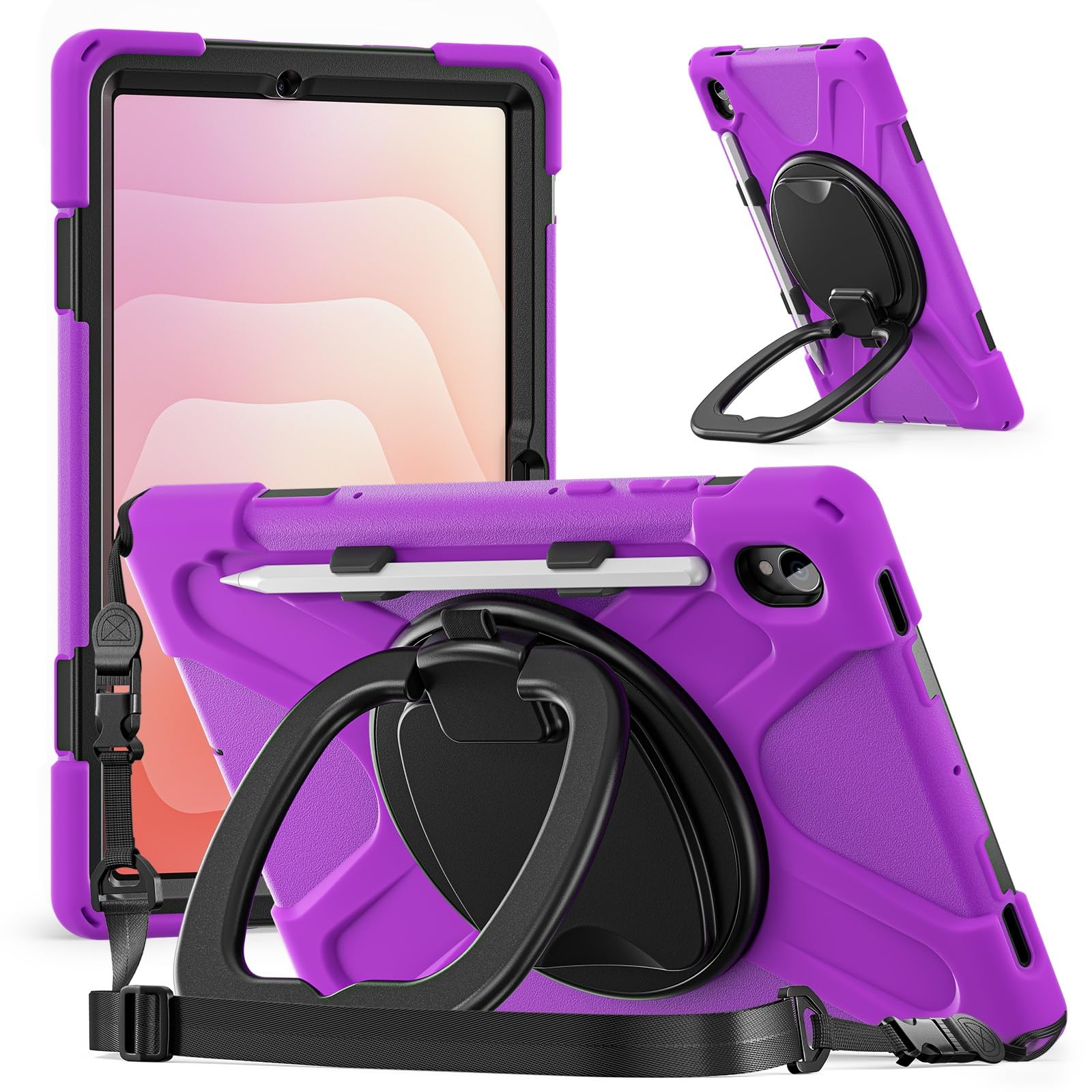 Etui do Samsung Galaxy Tab S11 5G 11-calowy model 2025 (SM-X730/X736B), odporne na wstrząsy, solidne etui z obrotową podpórką 360°, pasek rękę/ramię Wytrzymałe tablet(Mor)