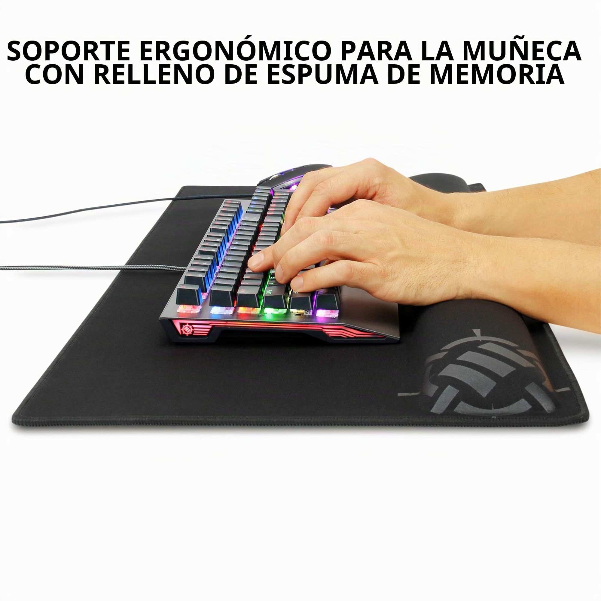 ENHANCE Alfombrilla de Mouse Grande extendida XXL para Juegos con Soporte ergonómico de Espuma viscoelástica (80 x 35 x 2,5 cm), Costuras antideshilachado y Superficie Acolchada Suave (Negro)