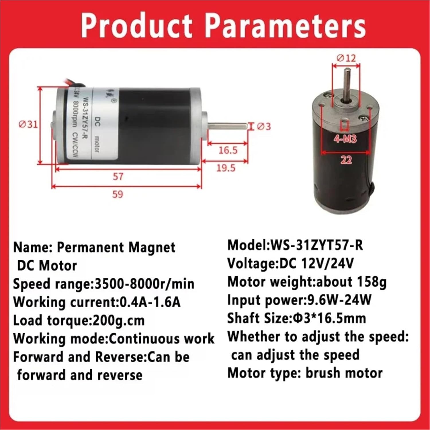 12V 24V 31mm High Speed Motor Electric Scissors Silent Adjustable Speed Can CW CCW Micro Brush Steel Tube Motor(7000RPM,DC 12V)