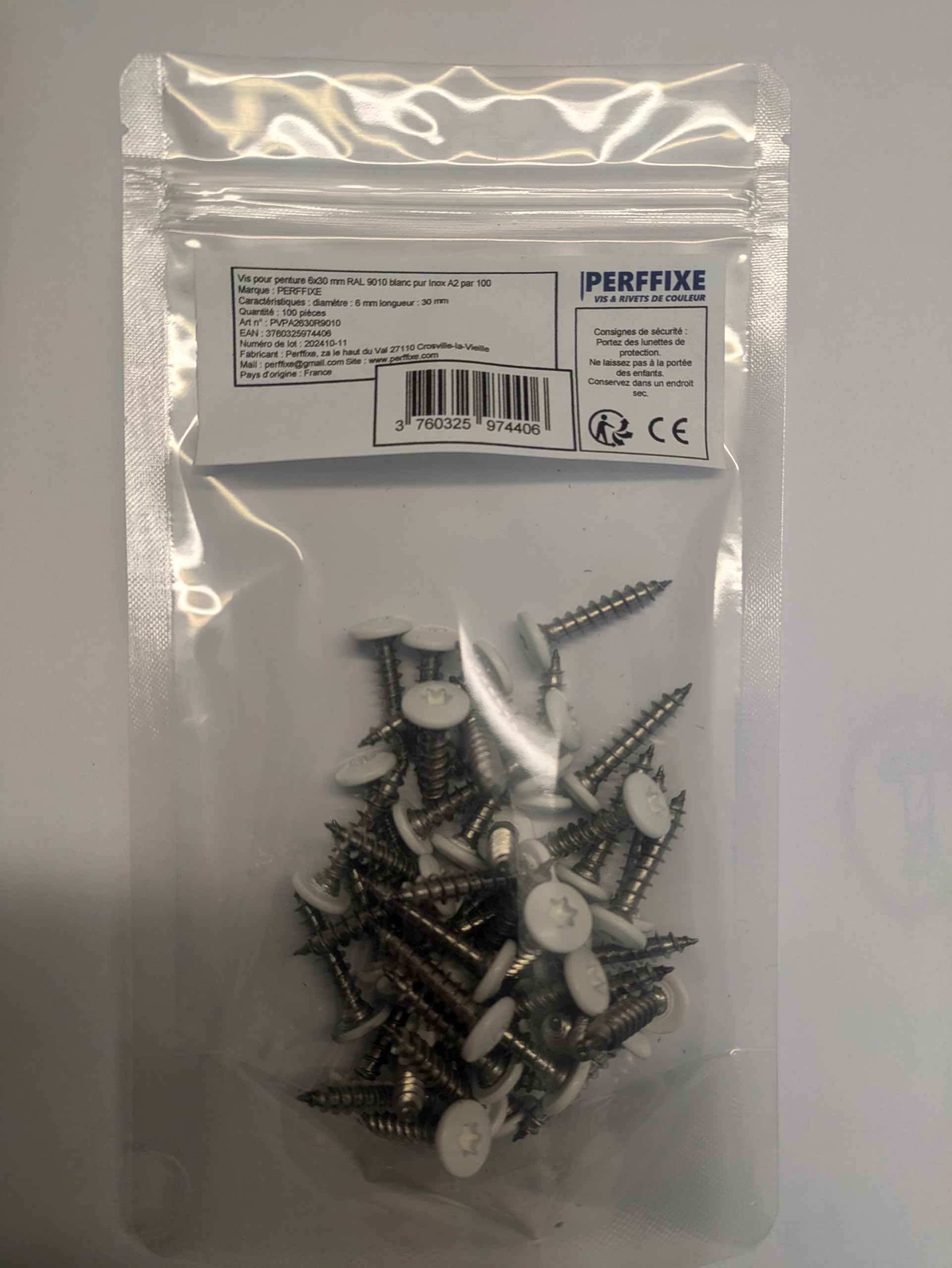 Vite per penture 6 x 30 mm RAL 9010 bianco puro Inox A2 da 100