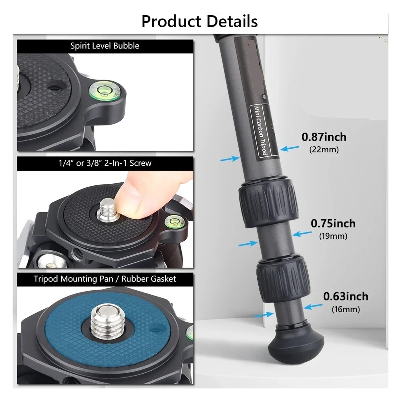 Mini treppiede da tavolo in fibra di carbonio a 10 strati | Dimensioni compatte da tavolo, carico massimo 10 kg, compatibile con DSLR e DV(Standard)