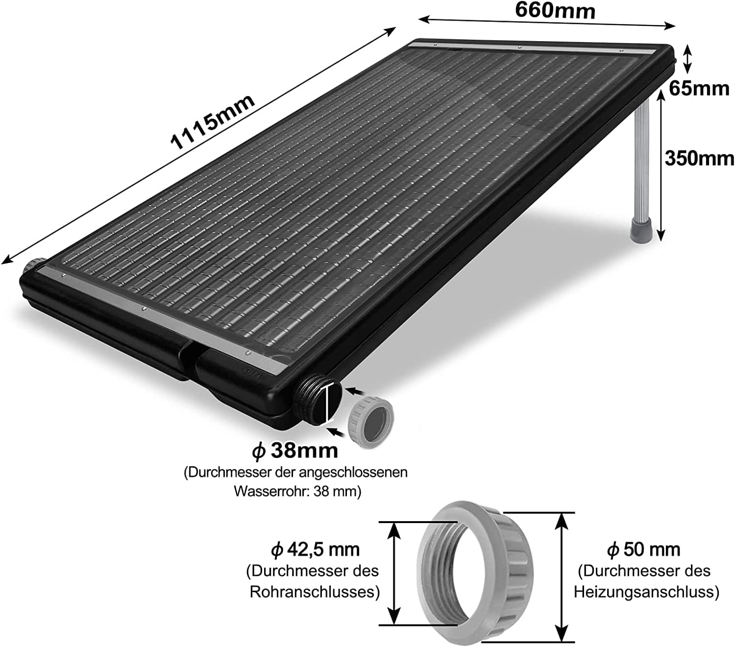 Basenowy podgrzewacz solarny o pojemności 15 l, 111,5 x 66 x 35 cm, kolektor słoneczny, do prysznica ogrodowego, basenu, basenów, prosty