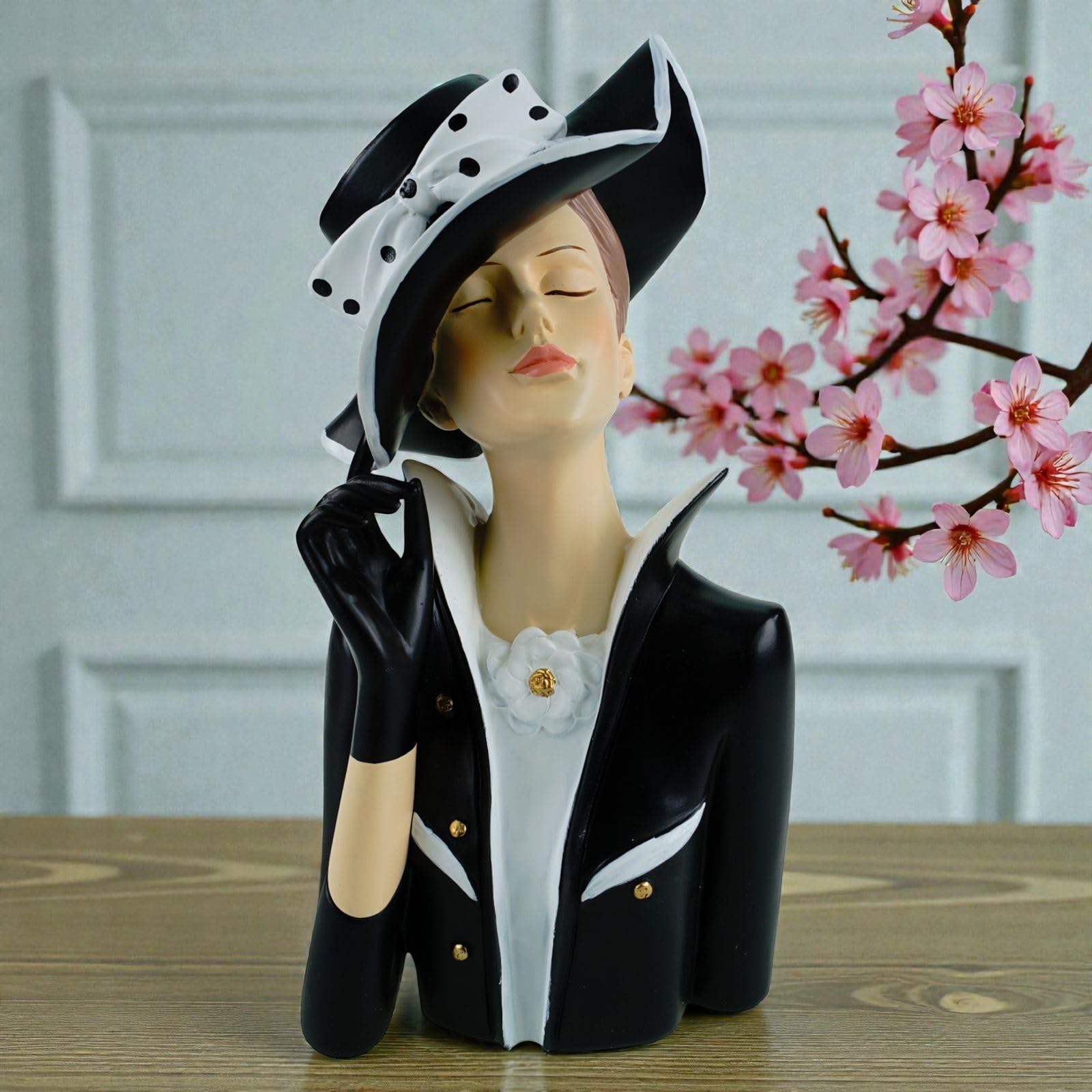 formano Busto decorativo da donna, in poliresina, dipinta a mano, 28 cm, elegante accessorio per la casa, bianco e nero, elegante decorazione da tavolo e scaffali
