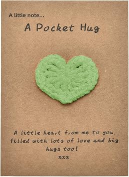 Pocket Hug Hearts Crochet Token Greeting Card Inspirational Get Well Soon Gifts for Women Men Positive Affirmations Gift Ideas Crochet Pocket Hug Cards for Family Friends