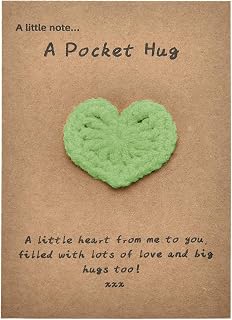 Pocket Hug Hearts Crochet Token Greeting Card Inspirational Get Well Soon Gifts for Women Men Positive Affirmations Gift Ideas Crochet Pocket Hug Cards for Family Friends