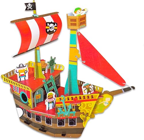 Miniatura 3 de Pirates DIY Crafts Collection for Kids - Rompecabezas 3D de barco pirata kit de manualidades con 5 papel, costura, actividades artísticas más libro