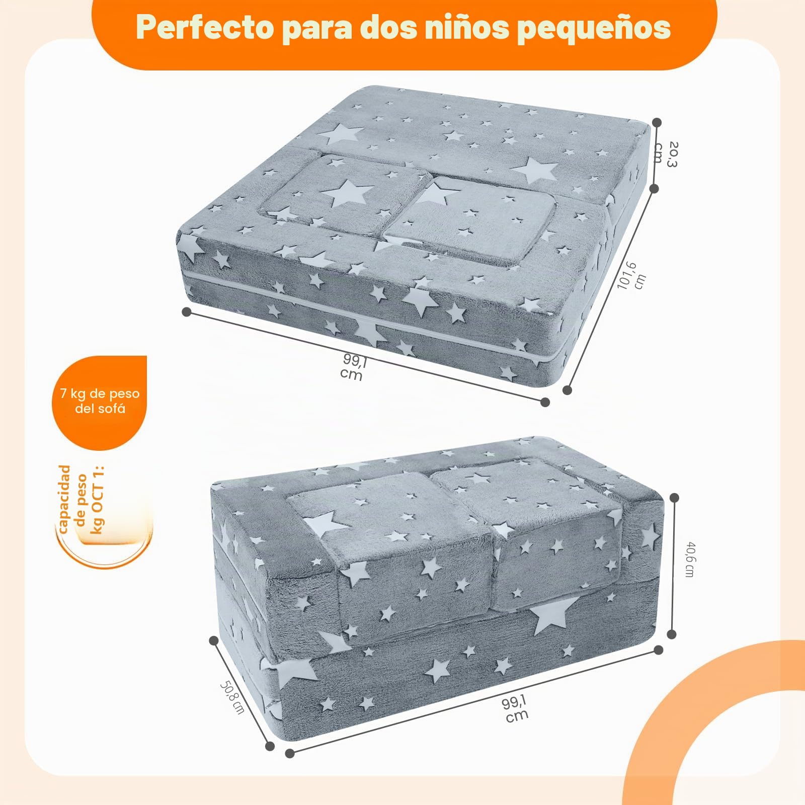 MeMoreCool Sillon Bebe, sofá con Estrellas Que Brillan en la Oscuridad, sofá Plegable para niños Infantil, Sillones Infantiles, Sofá Infantil Modular para Sala de Juegos