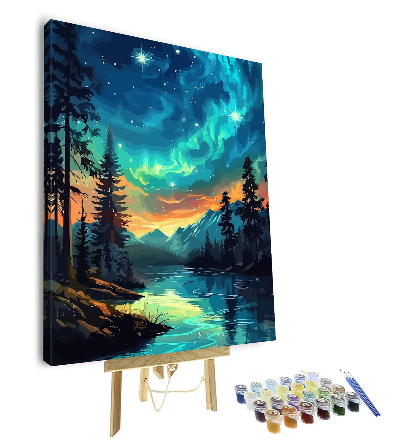 TISHIRON Paint by Numbers Kit for Adults, Adult Paint by Number - Enchanting Aurora Forest Night Sky Canvas Art, Northern Lights Landscape DIY Painting, Nature Scene Craft Kits - 16x20 Inch, Framed