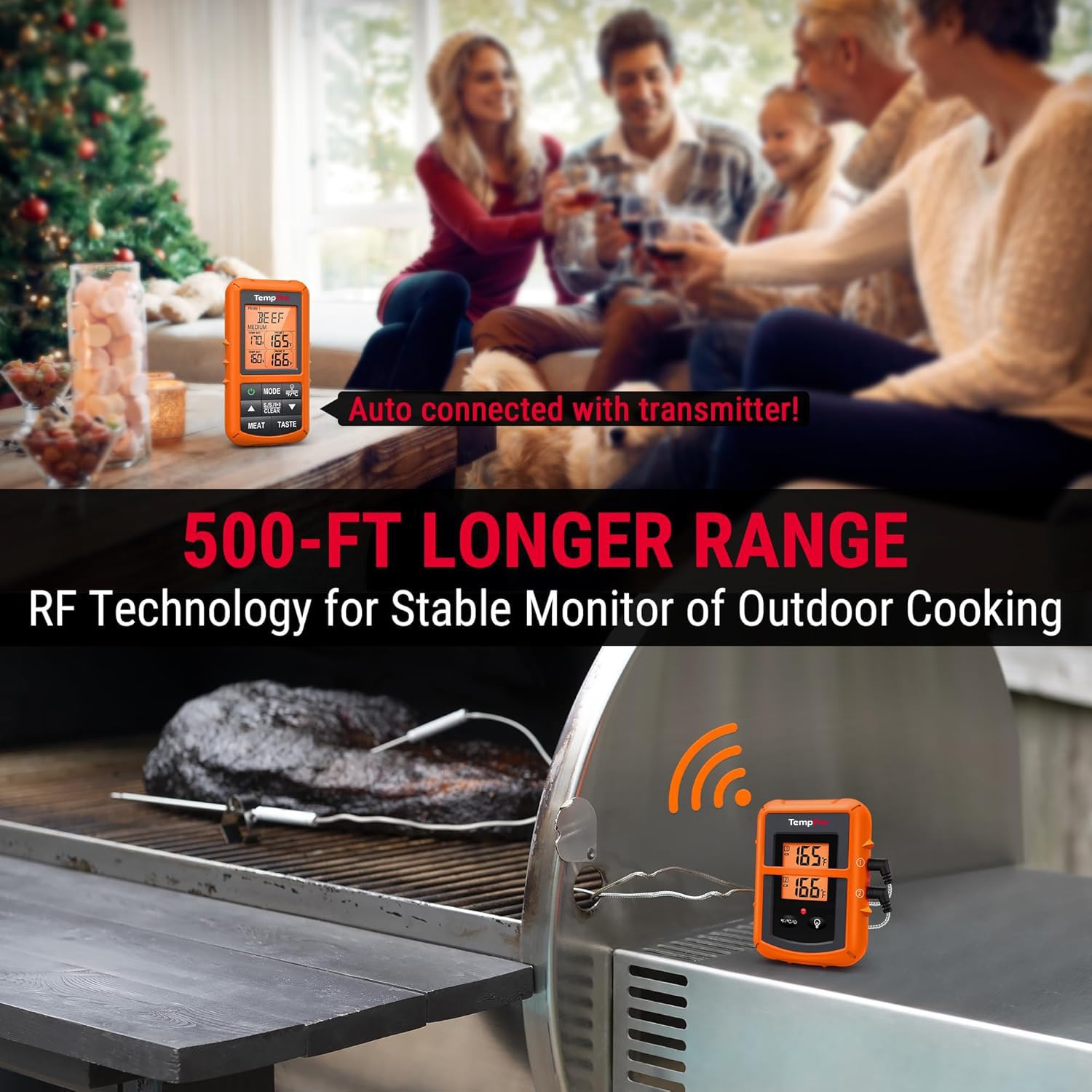 ThermoPro TP20 Termometro Cucina Termometro Barbecue Termometro da Cucina Digitale a Distanza Senza Fili con Doppia Sonda per Cottura Cibo Carne Forno Griglia Barbecue