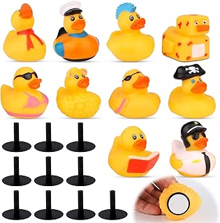 TOYMIS 10pcs Rubber Ducks and 10pcs Duck Plugs, Rubber Ducks for Jeep Ducking Duck Plug Holder Rubber Duck Mount Car Ornaments for Dashboard Decoration Bath Ducky Toys (Yellow, Black)