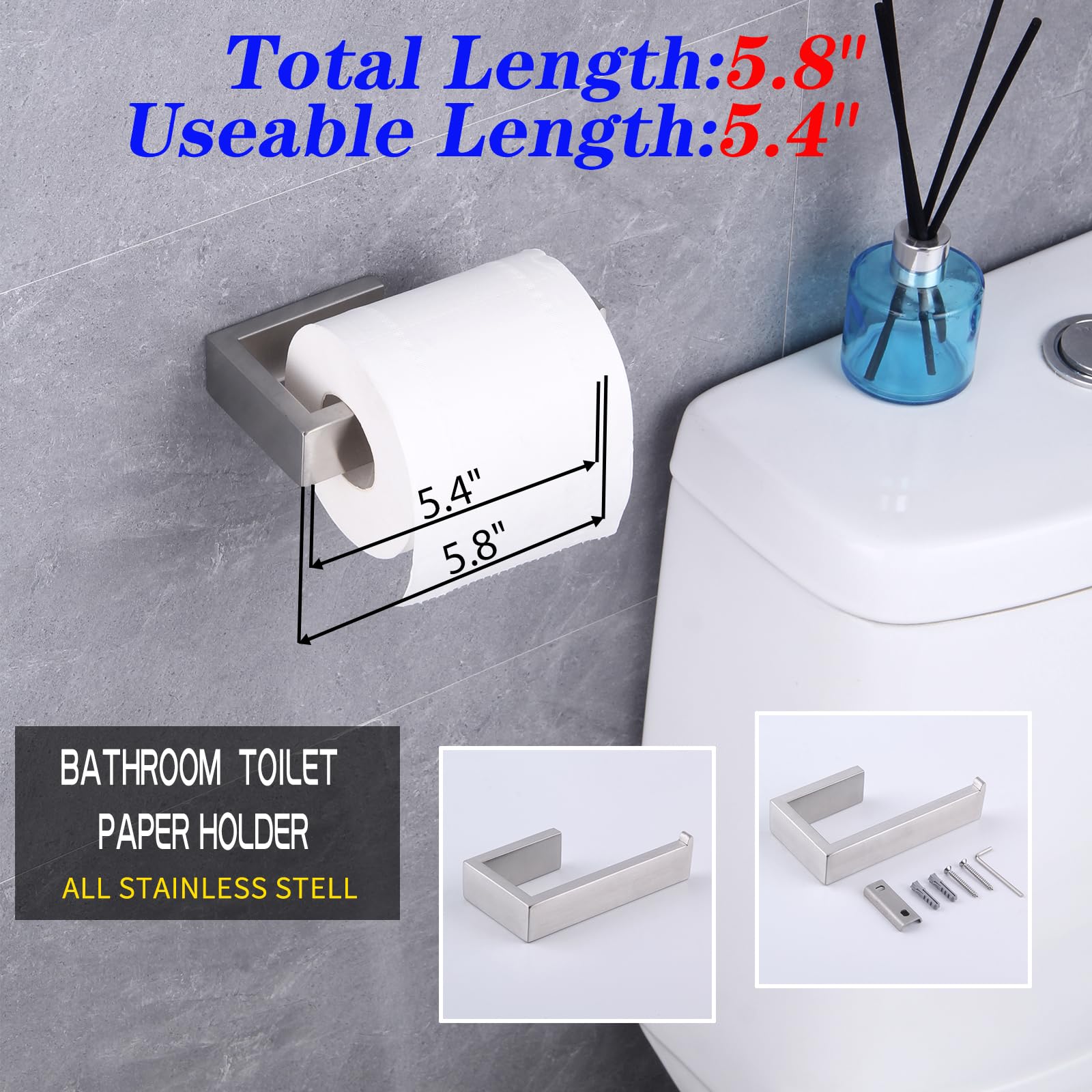 Juego de accesorios de baño de 2 piezas de acero inoxidable contemporáneo montado en la pared - Soporte para papel higiénico con anillos de toalla, acabado cepillado HG1708-2LS 4