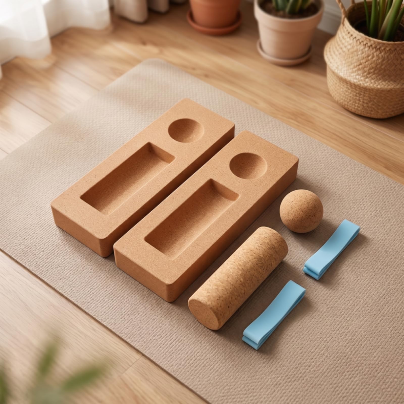 Cork Balance Blocco Allenamento Stabilità Fitness Supporto Antiscivolo Finitura Opaca con Scanalatura Lunga Adatto per, Set Di Bilanciamento In Sughero Con Palla In Silicone 10 30cm