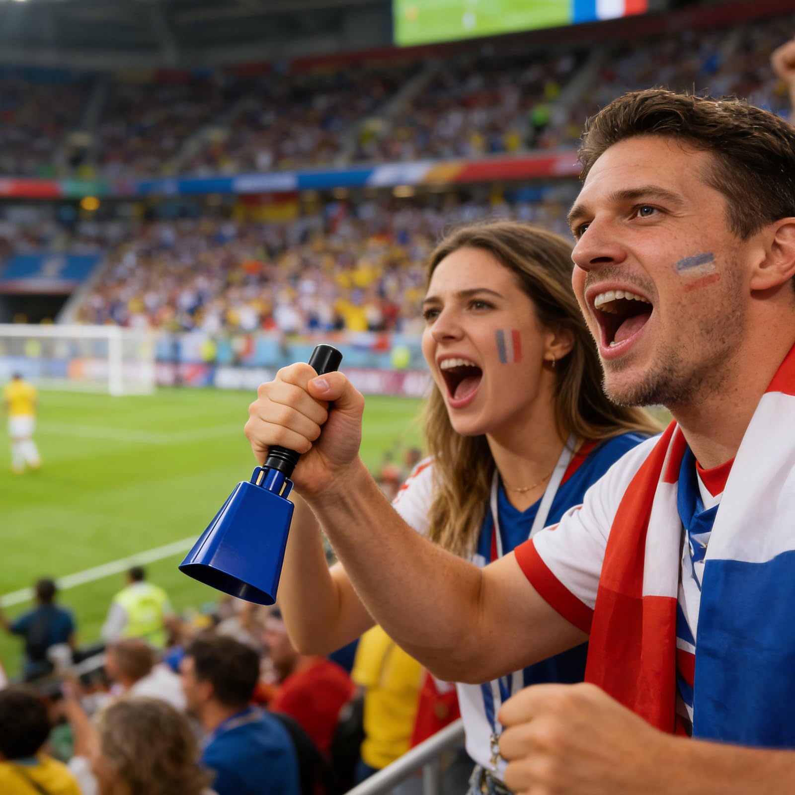 Hemobllo Kuhglocke mit Griff und Handschlaufe (22cm), Laute Metall Handglocke Fanartikel zum Anfeuern, Blaue Cowbell Glocke für Fußball, Sportveranstaltungen, Stadion und Party