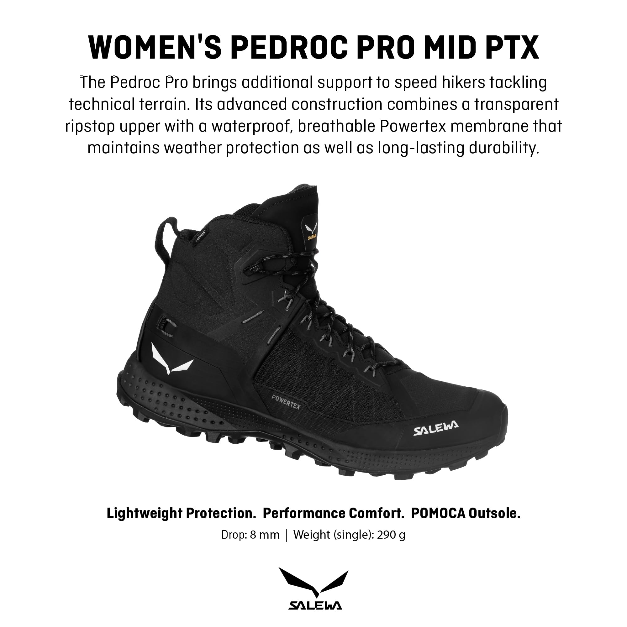 Salewa Women's Pedroc Pro Powertex Waterproof Trekking & Hiking Boot - Black/Black - 7.5