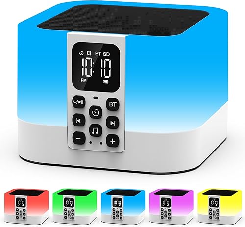 Altavoz Bluetooth con luz nocturna, reloj despertador digital, lámpara de noche táctil para dormitorio, máquina de sonido con ruido blanco, luz