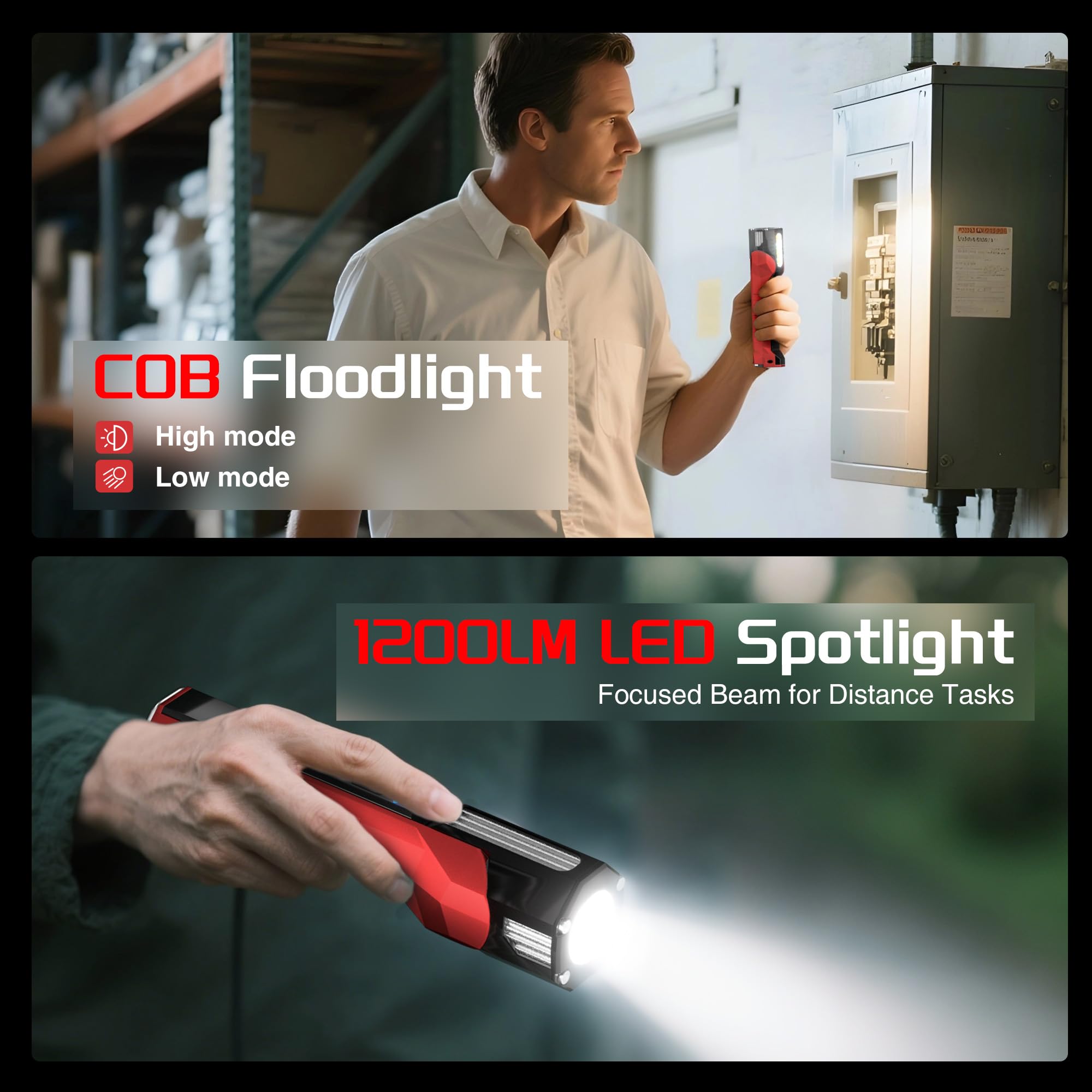 Anhay Wiederaufladbare Arbeitsleuchte, 1200 Lumen LED Arbeitsleuchten mit 160° Schwenkkopf, Magnetfuß & Haken, 6 Beleuchtungsmodi Magnetisches Arbeitslicht für Autoreparaturen, Notfälle, 2 Pack