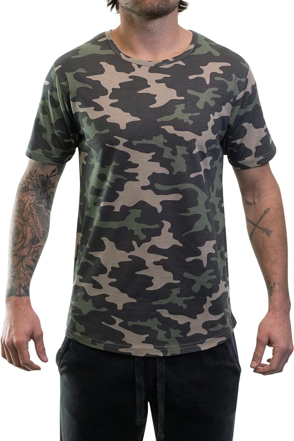 ShirtBANC Hipster Hip Hop Elong Drop Cut Mens Shirt Dance Dropcut Tshirt Small Camouflage