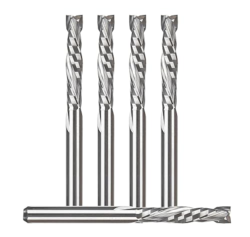 HUHAO Brocas de enrutador espiral de compresión con vástago de 18 pulgadas, corte hacia arriba, 5 piezas, fresas de enrutador CNC, molino de extremo