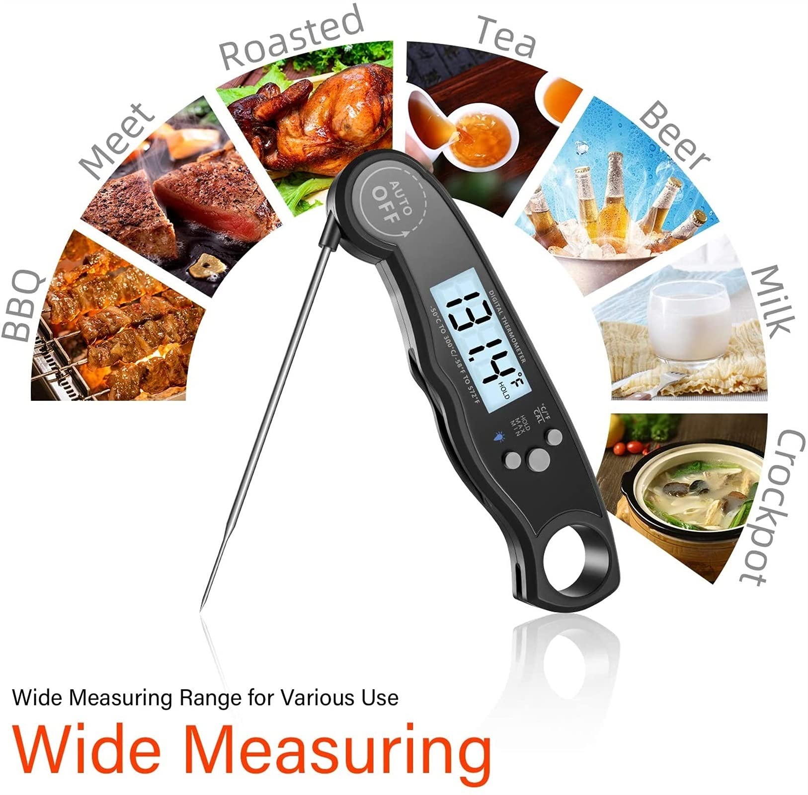 Termómetro de Carne Digital Dual sonda de Cocina Barbacoa Pantalla táctil del termómetro LCD Alarma de Temporizador de retroiluminación