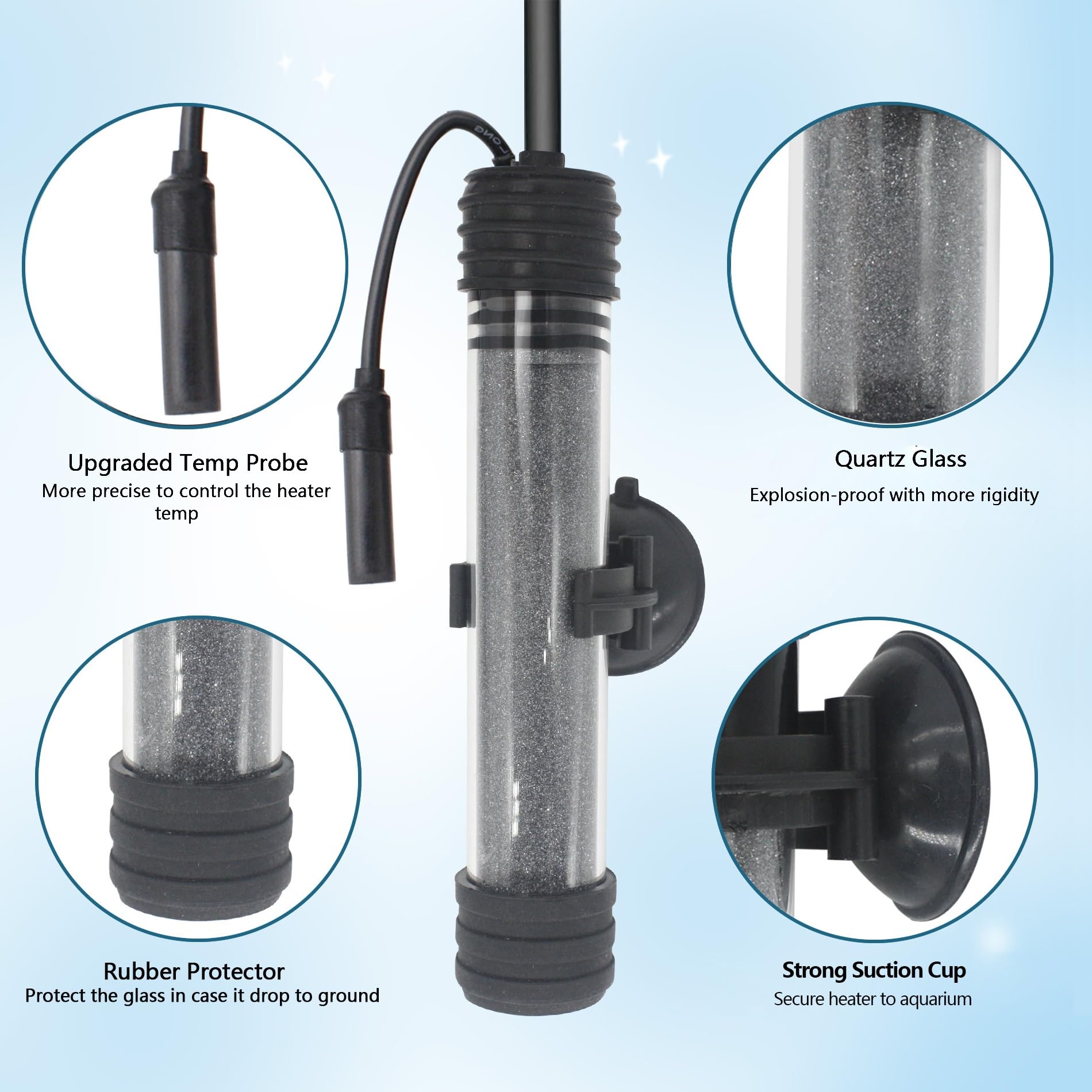 Petit chauffage d'aquarium submersible de 150 W avec sonde de température intelligente et contrôleur de température à double affichage LED pour 78 à 125 litres, convient pour l'eau salée et l'eau