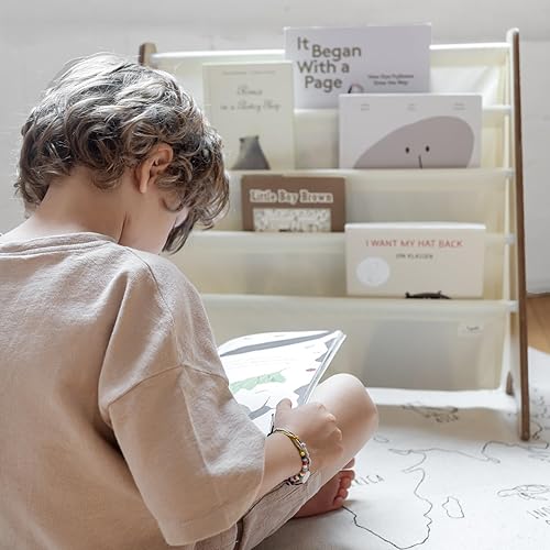 Miniatura 91 de 3 Sprouts Estantería de tela reciclada para niños, organizador de libros de 4 niveles, estantería de madera para guardería, sala de juegos, aula,
