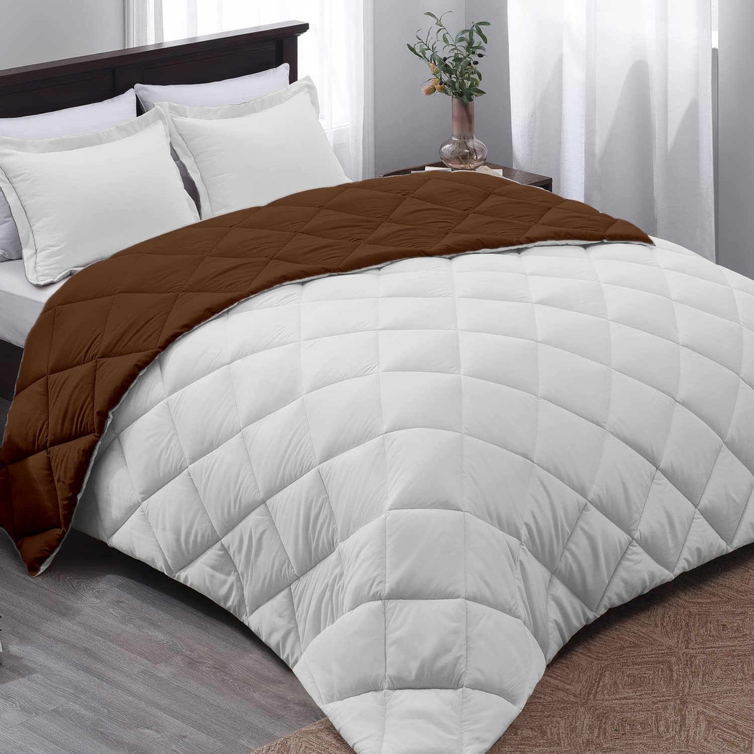 AYKA Reversible Comforter 220 GSM Microfiber Reversible AC Comforter/Blanket for Winter/Quilt/Duvets for Queen Size Single Bed Comforter (60 * 90, Brown & White)| TC - 220