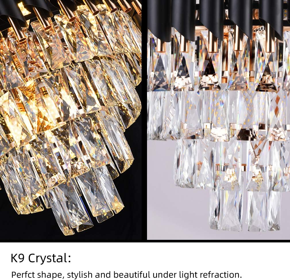 A AXILIXI Crystal Chandelier Contemporary, 20" Modern Dinning Room Chandelier, Top K9 Crystal Ceiling Lights Fixtures, Round 4 Tiered Pendant Lighting Chandelier for Entryway Living Room - - 
