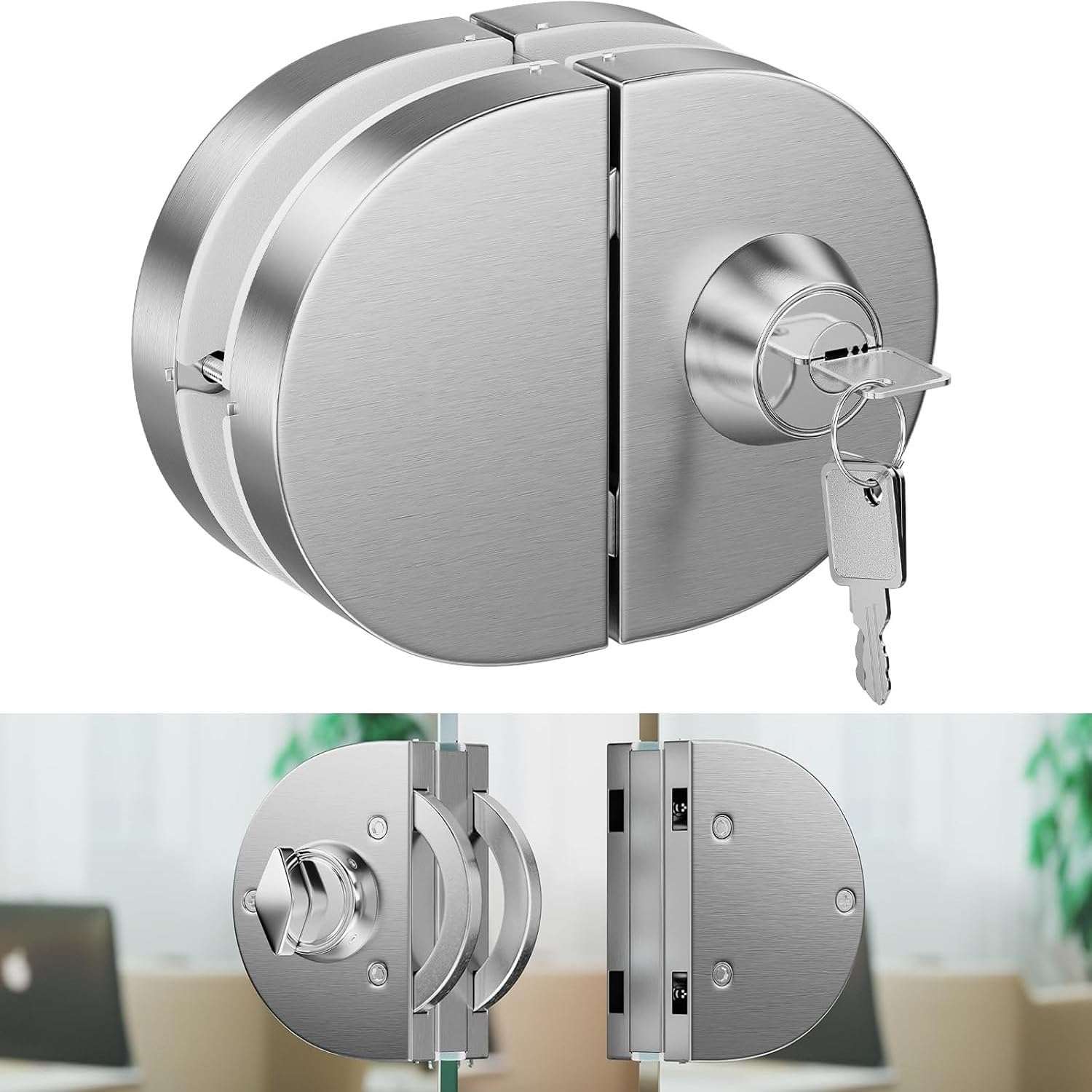 Heavy Duty 304 Stainless Steel Glass Door Lock for 10-12mm Thick Glass - No Drilling, Satin Finish, 3 Keys + Inside Knob, Anti-Theft Tamper-Proof for Single/Double Doors, Commercial/Residential-image-32