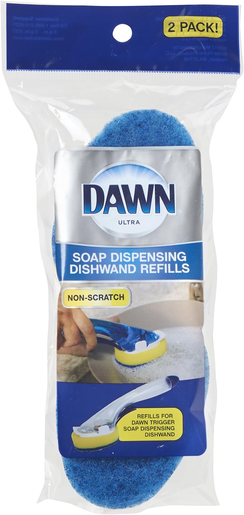 Dawn Refill No-Drip Brush Head for Fillable Dishwand, Blue/Yellow (Pack of 2)