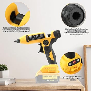 100W Cordless Hot Glue Gun Compatible with Dewalt 20V Battery, Digital Display Temperature Adjustable 50F, Fast Preheating, Anti-Scald Nozzle for DIY Crafts, Woodworking, Repair