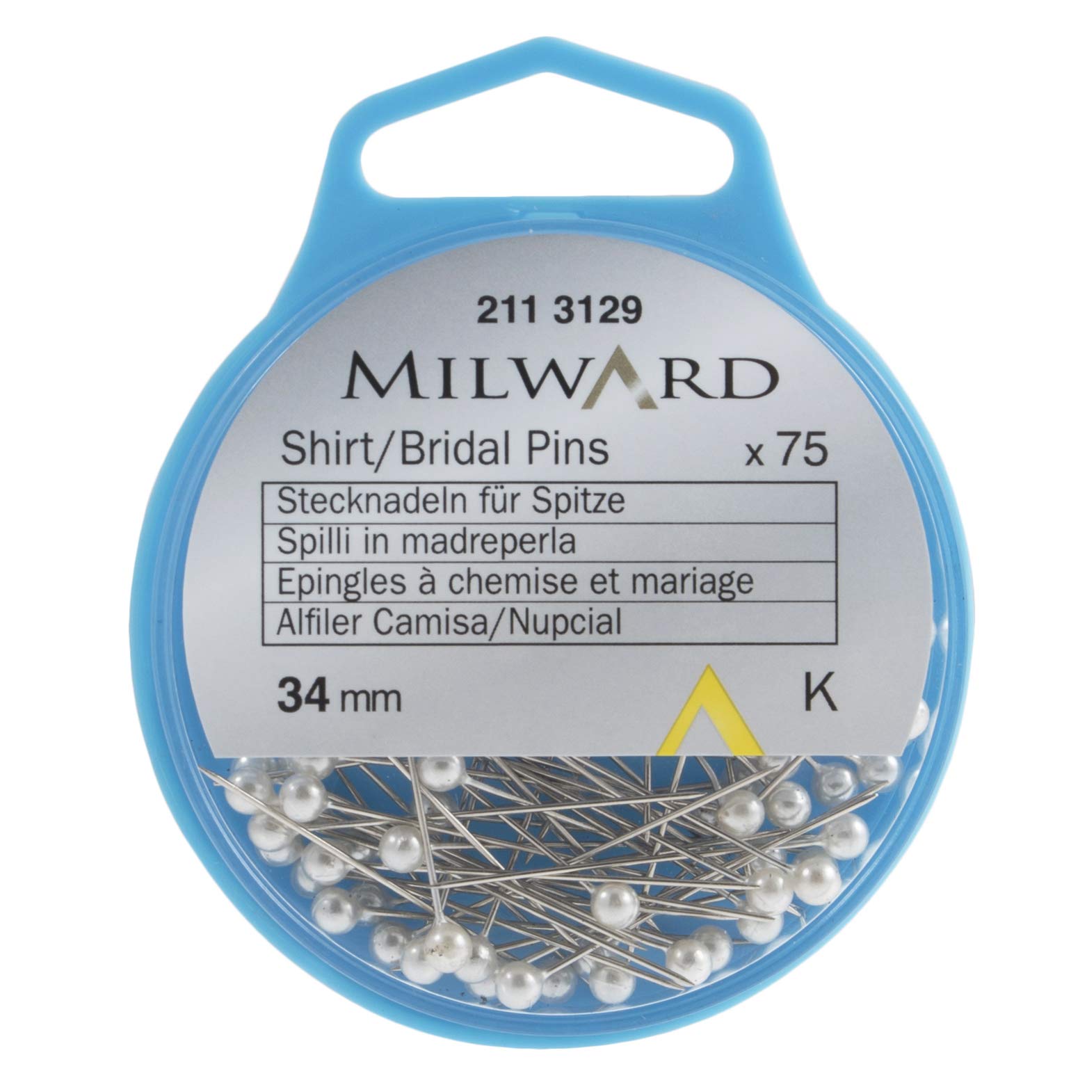 Milward Straight Sewing Pins, Shirt/Bridal, Silver/Pearl, 34mm, 75 Pieces 2113129