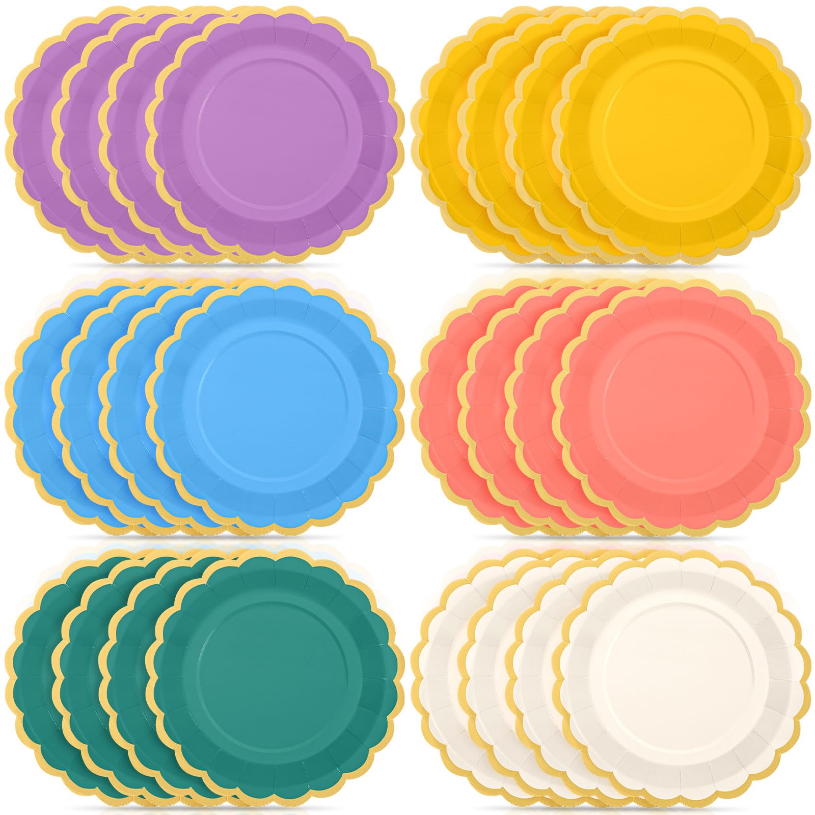 48 Pcs Boho Rainbow Paper Plates 9 Inch Scalloped