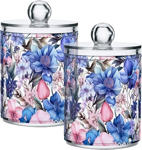 Miniatura 24 de CHIFIGNO Juego de 2 tarros de plástico transparente de flores hippie retro naranjas, recipientes de baño para boticario de plástico transparente