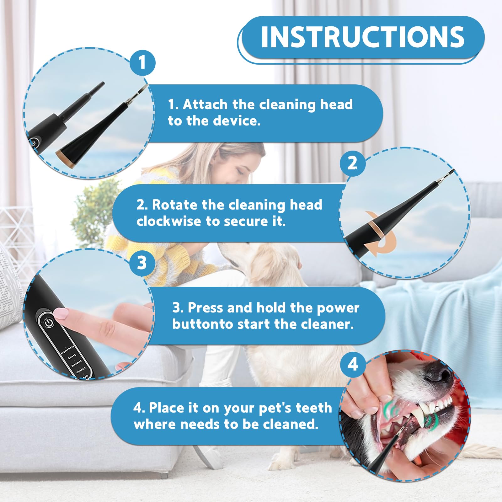 Dog Plaque Remover for Teeth, 5 Cleaning Modes Dog Teeth Cleaning Products, 9-Pack Pet Tooth Cleaning Kit Safe for Dogs and Cat, Pet Toothbrush for Dental Care - Image 4
