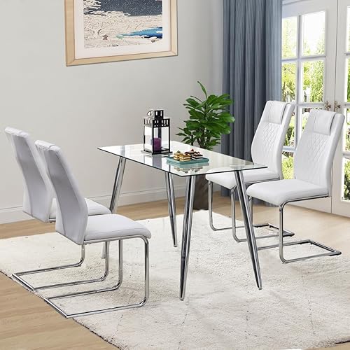 Miniatura 7 de Juego de 2 sillas de comedor con respaldo alto y asiento acolchado de piel sintética y patas de metal, sillas de comedor, sillas de cocina, sillas