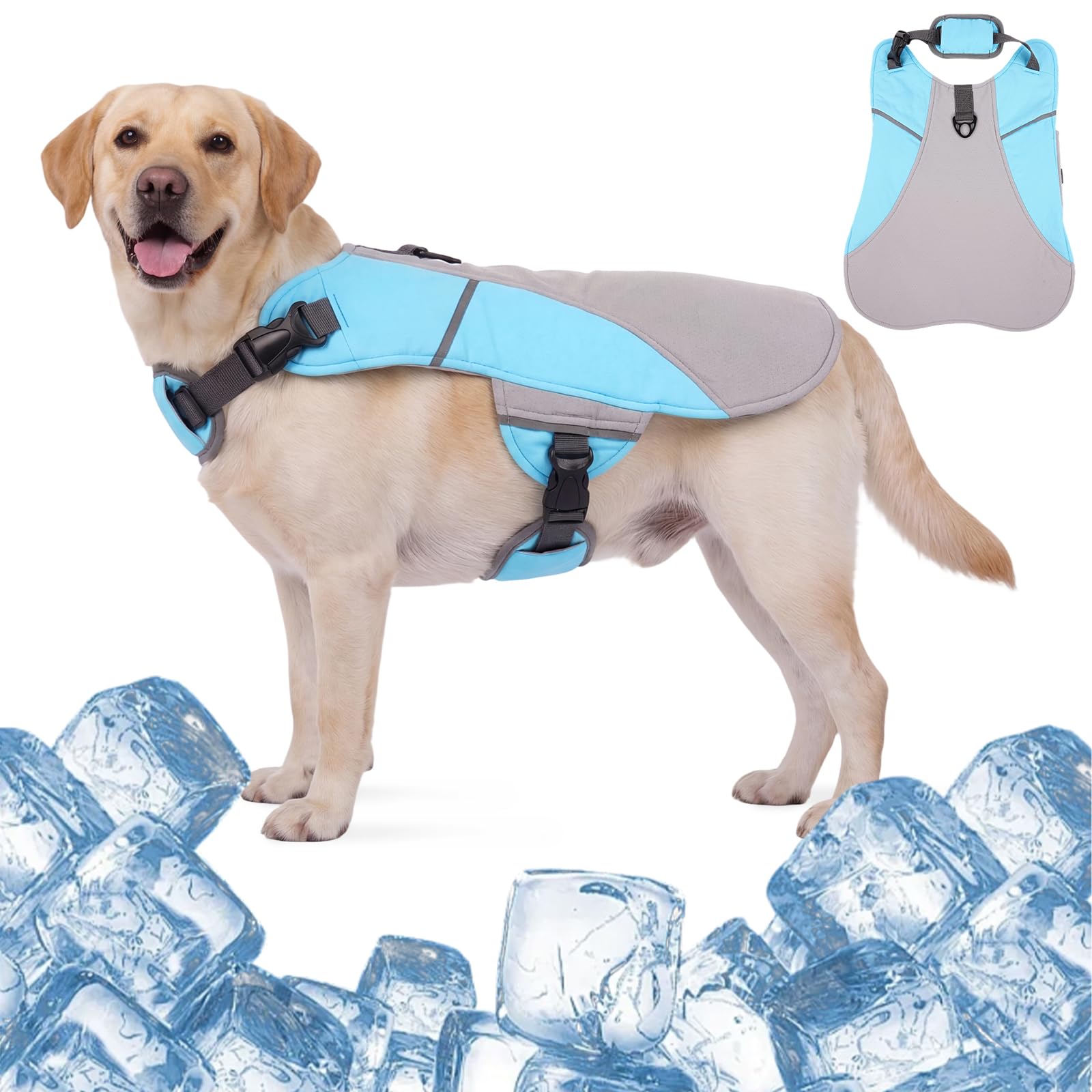 OUOBOB Dog Cooling Vest for Small Dogs - Breathable Mesh with Reflective Strips, Adjustable Summer Jacket for Safe Walks (Blue, S)