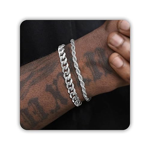 PEALICIOUS Mens Bracelet for Men Valentine Gifts for Him, 7-10In Stainless Steel Silver Gold Bracelets as Valentines Gifts for Men Boys Bracelets Mens Accessories Birthday Jewelry for Dad Boyfriend