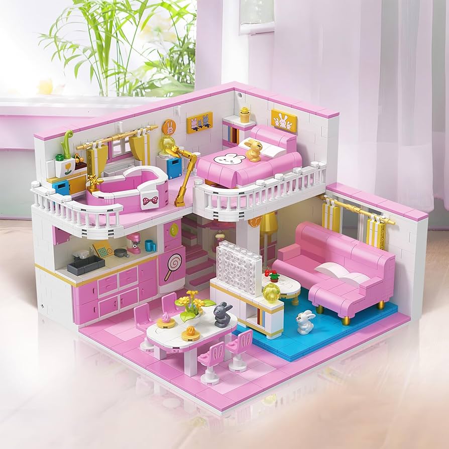 ドールハウス　組立式 Amazon.co.jp: Hallisun ブロックセット 建物 組み立て ウサギさん