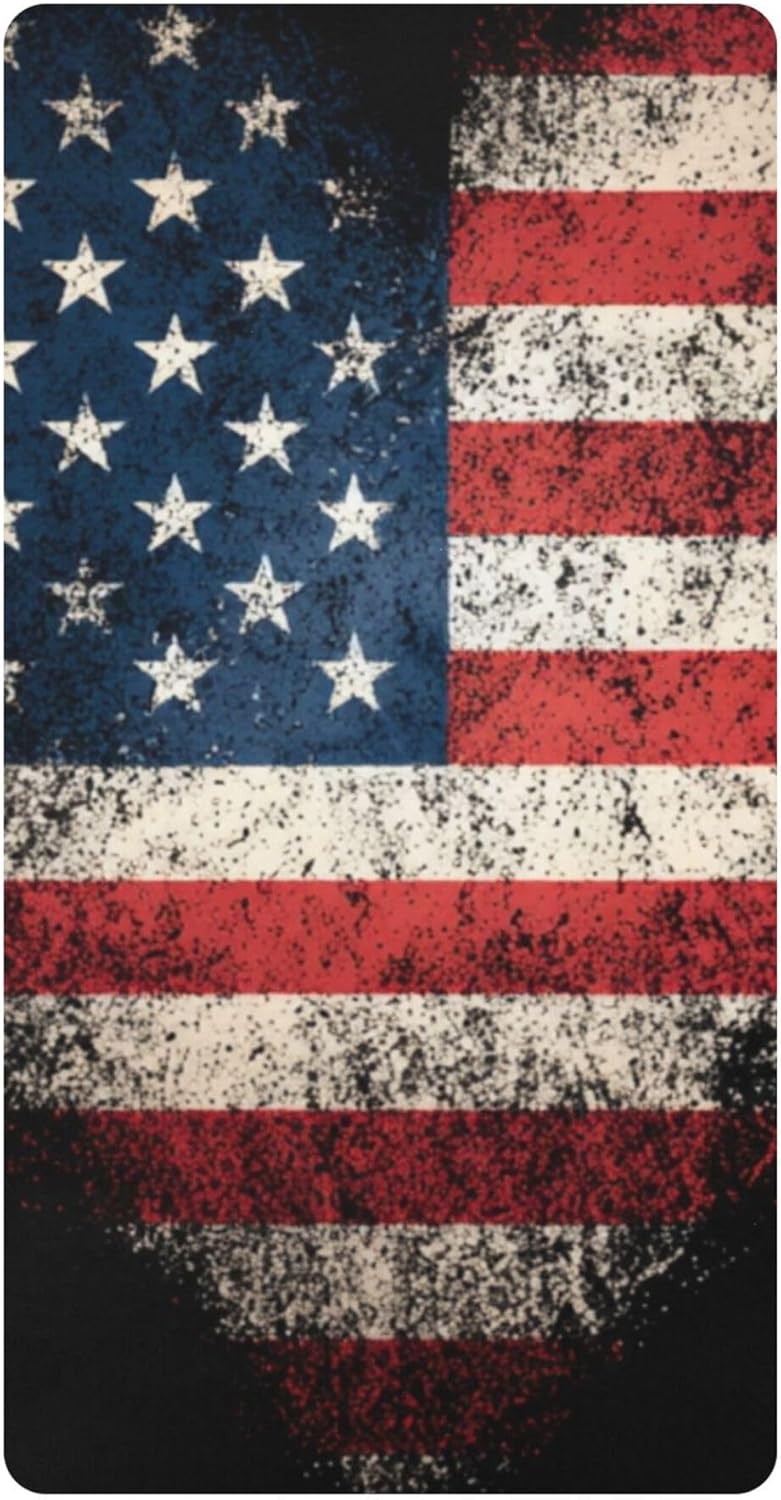 American Flag Heart Black Crib Sheets Soft Breathable Fitted Cotton Baby Crib Sheets Mattress Cover for Girl Boy, 52" x 28" x 9"