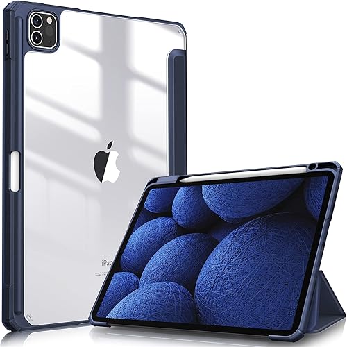Fintie Hybrid Slim Case for iPad Pro 11-inch (4th / 3rd Generation) 2022/2021 - [Built-in Pencil Holder] Shockproof Cover w/Clear Transparent Back Shell, Also Fit iPad Pro 11" 2nd Gen, Navy